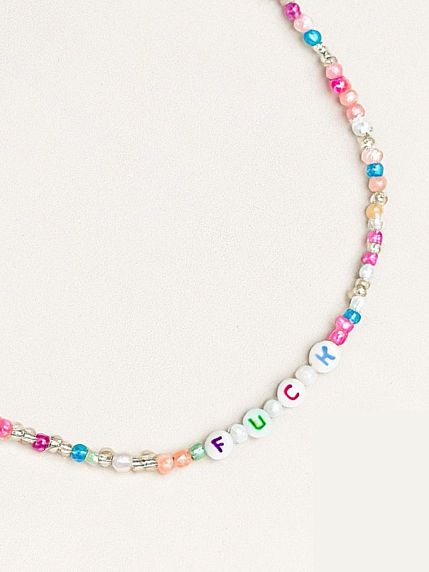 Чокер ручной работы с надписью «F**k», бисер, фото 1.