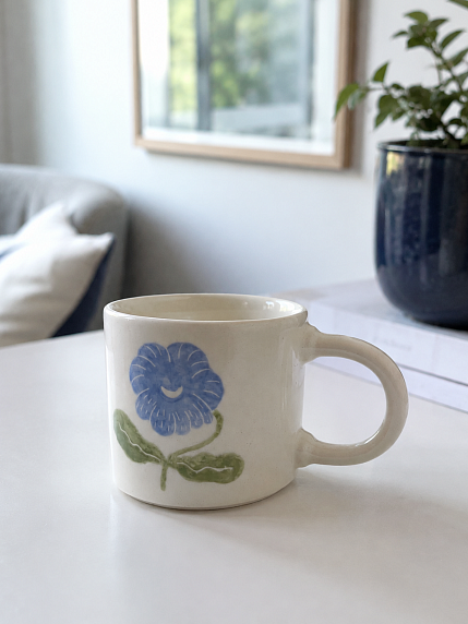 Кружка ручной работы Йеллоускуп «Голубой цветочек», керамика, 250 мл, фото 4.