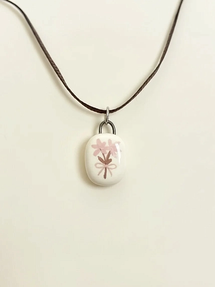 Чокер ручной работы Аннушка на ленточке «Букет», керамика, коричневый, фото 1.