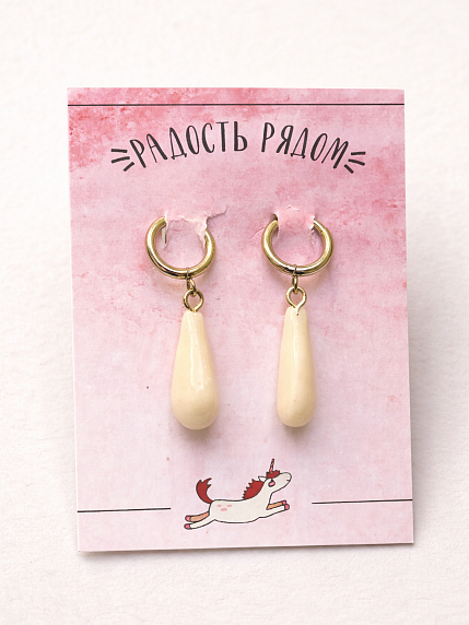Серьги-конго Радость Рядом «Капли», полимерная глина, белые, фото 2.
