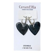 Серьги «Сердечки», фарфор, чёрные металлизированные