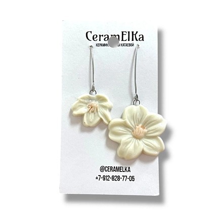 Серьги КерамЕлКа «Белые цветочки», фарфор, фото 1.