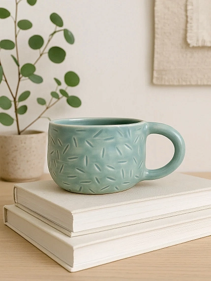 Кружка ручной работы Мама Черепаха с фигуркой внутри Крокодил, тёмно-зелёная, 400 мл, фото 4.