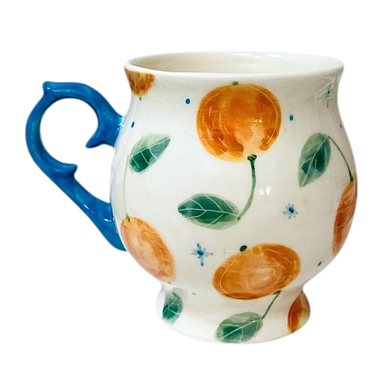 Кружка ручной работы на ножке Чашки и поцелуи «Мандарины», полуфарфор, 250 мл, фото 2.