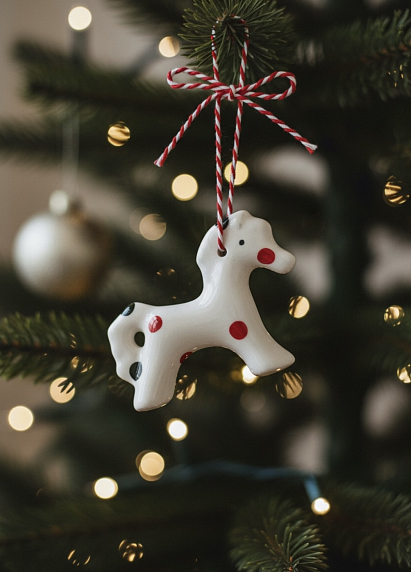 Ёлочная игрушка ручной работы «Лошадка 3д», белая в точку, 8,5 см, фото 3.