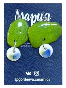 Составные серьги Мария Гордеева , керамика, зелёные с белым
