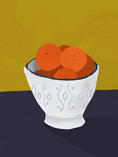 Постер интерьерный «Апельсины в вазе», А4