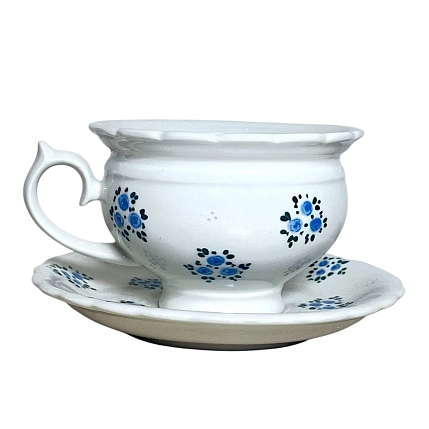 Чайная пара ручной работы Slowday Ceramics в синие розочки «Винтаж», полуфарфор, 250 мл, фото 4.