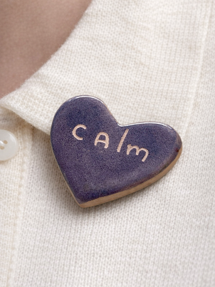Брошь ручной работы сердечко Calm, синий, керамика, фото 2.