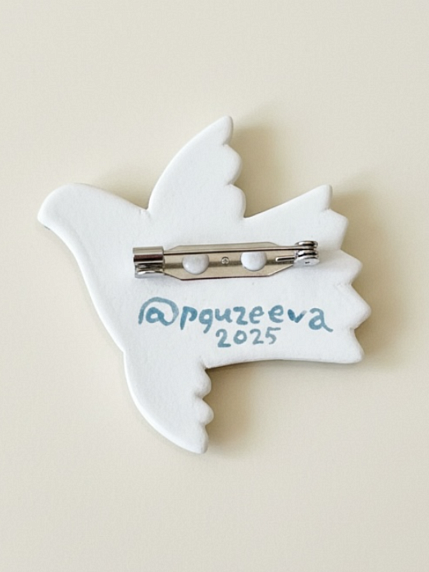 Брошь ручной работы Полина Гузеева «Птичка», сине-зелёная, фарфор, фото 3.