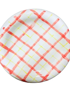 Тарелка ручной работы Домик на дереве в красно-жёлтую клетку, керамика, 20 см