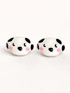 Серёжки-гвоздики Радость Рядом «Собачки», полимерная глина, чёрно-белые