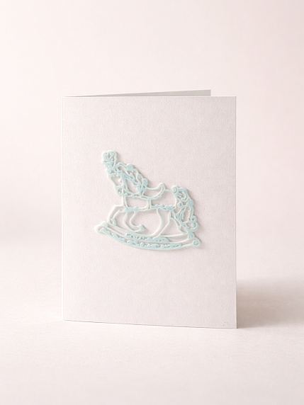 Открывающаяся открытка DARI DARI «Лошадка-качалка» с фигурным элементом, голубая, фото 1.