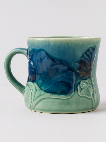 Кружка ручной работы «Лотосы», синяя, фарфор, 350 мл, фото 2.