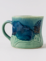 Кружка ручной работы «Лотосы», синяя, фарфор, 350 мл, превью фото 2
