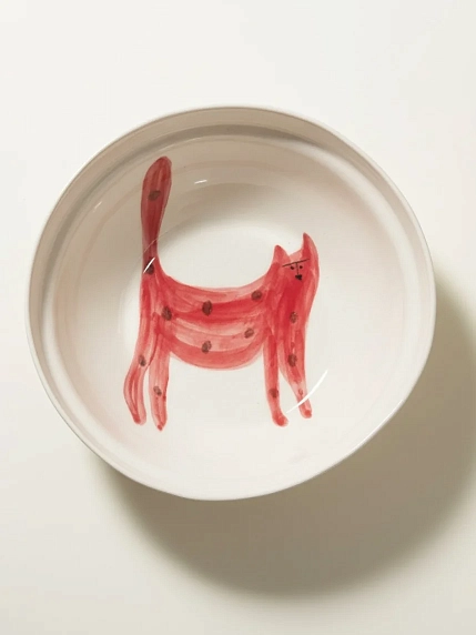 Тарелка ручной работы Донышко-горлышко «Кот Краш Красный», белая, керамика, фото 1.