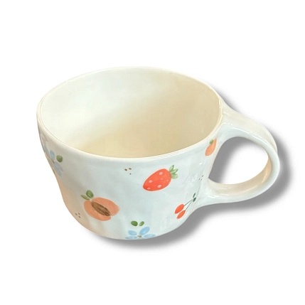 Кружка ручной работы «Клубника, персики и цветы», керамика, 300 мл, фото 2.