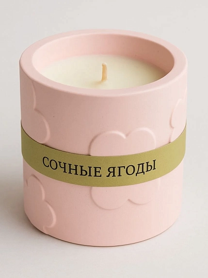 Соевая свеча «Цветочки» в стакане с ароматом сочных ягод, гипс, фото 1.