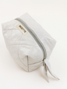 Косметичка ручной работы с карманом Migette, размер S, блестящая с серым подкладом