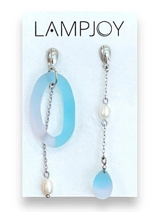 Асимметричные серьги Лампджой, матовое стекло, голубо-розовые