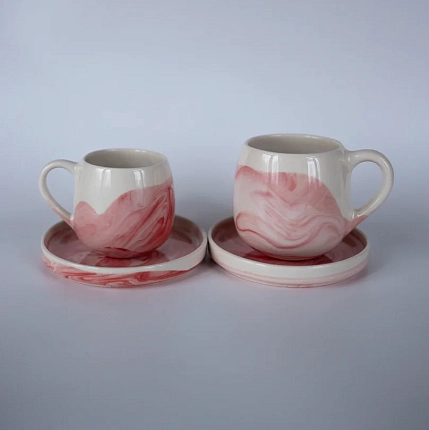 Кружка ручной работы РУКИ В ГЛИНЕ «Розовый мрамор», керамика, 250 мл, круглая, фото 5.