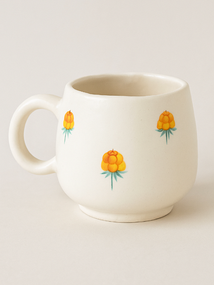 Кружка ручной работы с росписью Зайка с морошкой, фарфор, 250 мл, фото 2.