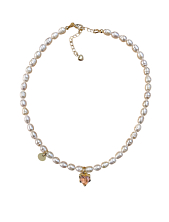 Чокер ручной работы «Ice» с розовым сердцем, речной жемчуг, родированная латунь