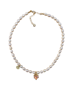 Чокер ручной работы «Ice» с розовым сердцем, речной жемчуг, родированная латунь
