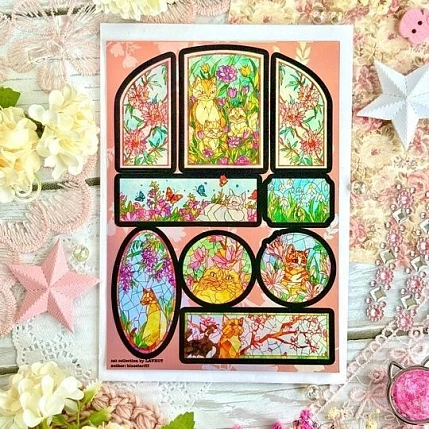 Стикерпак Лавкот «Витраж с котиками», А5, фото 1.