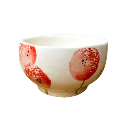Пиала ручной работы Катя Вебер Красные одуванчики, белая, керамика, 125 мл, фото 2.