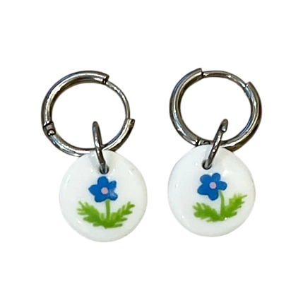Серьги-конго с овальном подвеской «Голубой цветочек», полимерная глина, фото 1.
