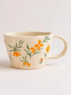 Кружка ручной работы «Тыквы, цветы и облепиха», белая, керамика, 400 мл