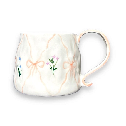 Кружка ручной работы «Бантики и цветочки», керамика, 400 мл, фото 1.