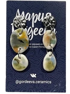 Составные серьги Мария Гордеева, керамика, зелёные с разводами