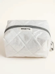 Косметичка ручной работы с карманом Мигетт, размер М, блестящая с серым подкладом