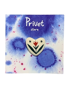 Брошь Звер ручной работы «Сердечко с цветком», белый, керамика