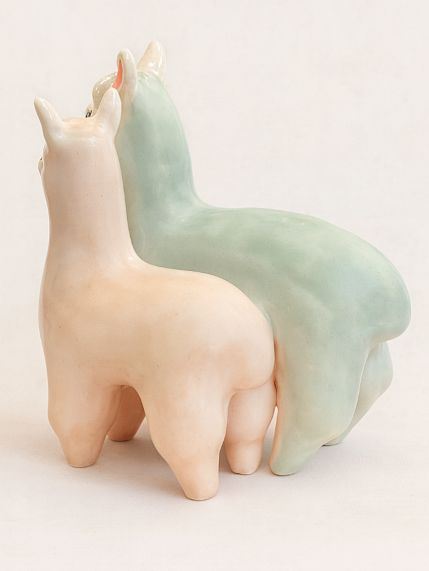 Статуэтка керамическая ручной работы «Ламы», розово-голубая, фото 2.