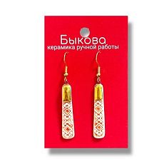 Серьги ручной работы с красным орнаментом‎, фарфор