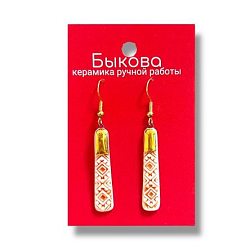 Серьги ручной работы с красным орнаментом‎, золото и фарфор