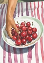 Постер интерьерный DARI DARI «Тарелка черешни на полосатой скатерти», А2, превью фото 1