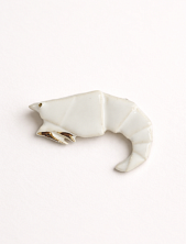 Брошь ручной работы «Креветка оригами», белая, Partala ceramics