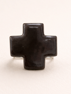 Кольцо ручной работы КерамЕлКа «Крест», черное, фарфор