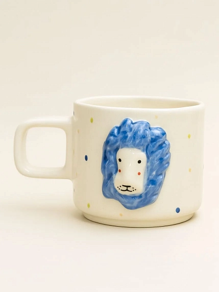 Кружка ручной работы Мария Гордеева с фигуркой «Лев», в точку, полуфарфор, 250 мл, фото 1.