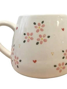 Кружка ручной работы Slowday Ceramics с розовыми цветами и сердечками, полуфарфор, 250 мл