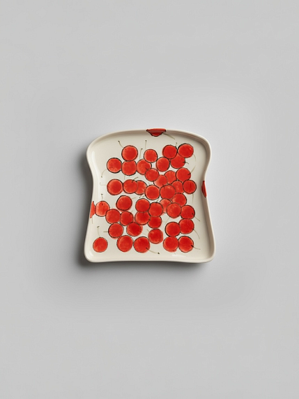 Тарелка ручной работы Тост с вишенками, керамика, 17 см, фото 1.