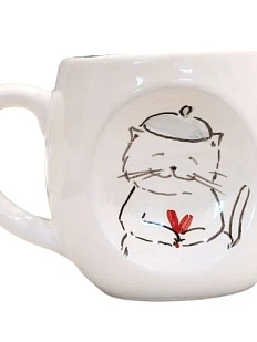 Кружка ручной работы Котик в шапочке, керамика, 300 мл