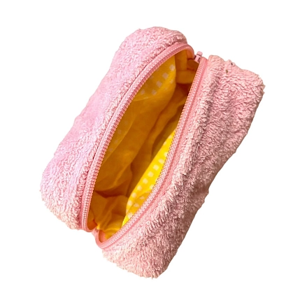 Косметичка ручной работы АМИ (Ami lé sac) «Bebesss», розовая, махровая, фото 2.