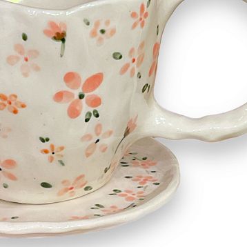 Чайная пара ручной работы «Розовые цветы», керамика, 400 мл, фото 2.