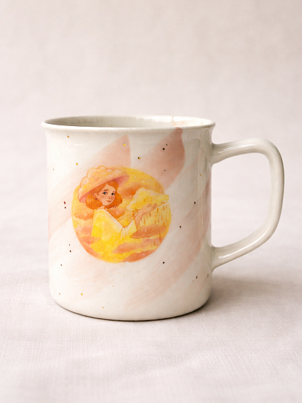 Кружка ручной работы Анна Герман «Рыжая девушка», бело-розовая в крапинку, фарфор, 300 мл, фото 1.