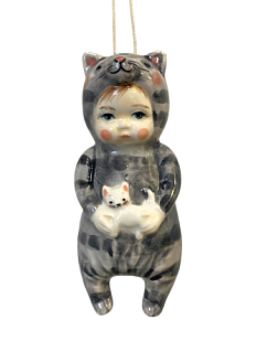 Ёлочная игрушка из фарфора «Малыш в костюме котика», 10 см
